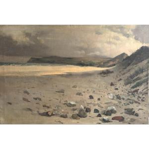 Silas Broux (roubaix 1867-1957), Paysage Marin : Vue Présumée Du Cap Blanc-nez, Huile, 1897