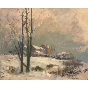 Léon Broquet (1869-1935), Paysage Hivernal, Huile Sur Toile, Impressionnisme, élève de Monet