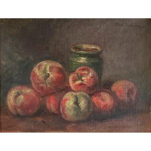 Marie Delorière (19th-20th Century), Born Specht De Bubenheim, Still Life With Peaches, Oil, Lyon