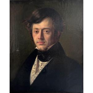 Ecole Française Vers 1840, Portrait De Jeune Homme, Romantisme, Huile Sur Toile