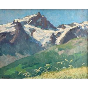 Marcelle Ladeuil (1895-1983), La Meije : Montagne Dans Le Massif Des Ecrins, Huile Sur Toile