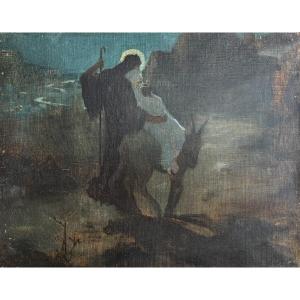 Symbolist School Of The End Of The 19th Century, The Flight Into Egypt, Oil On Canvas