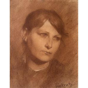 Czech Or Austrian School, Portrait Of A Woman, Drawing, Art Nouveau