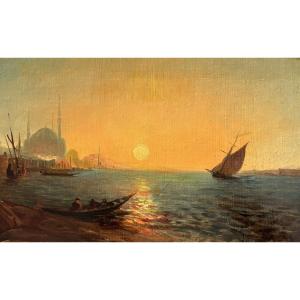 School Late 19th Century, View Of Istanbul From The Bosphorus, Türkiye, Mosque, Oil On Panel