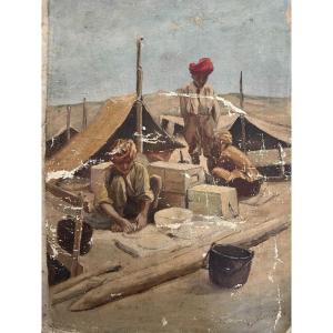 d'Après F.flameng Et C.hoffbauer, Les Troupes De l'Inde Près Du Fricourt Dans La Somme, Huile 