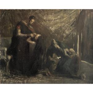 French School Circa 1860-70, Veturia At The Feet Of Coriolanus, Sketch, Oil On Canvas