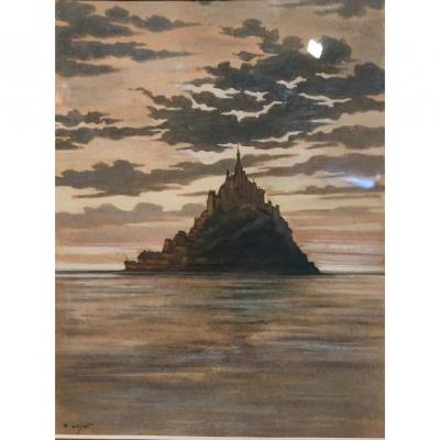 N. Loyot, Vue Du Mont St Michel Au Crépuscule Vers 1920