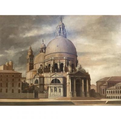 20th Century School, The Basilica Of Santa Maria Della Salute Of Venice, Oil On Panel