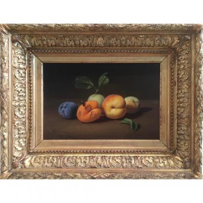 Jules Caron (paris 1806- 1881), Nature Morte Aux Fruits Et à La Guêpe, Huile Sur Panneau