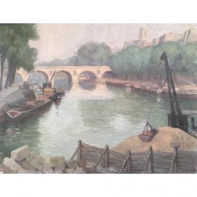 Jeanne-clémentine Thoinot (twentieth), The Pont Marie In Paris, Oil On Canvas