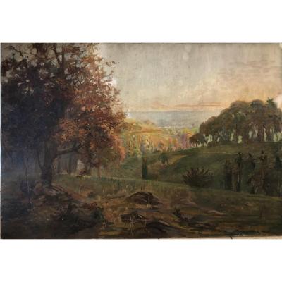 F Guillermain (xxe), Autumn Landscape, Tree, Oil On Canvas