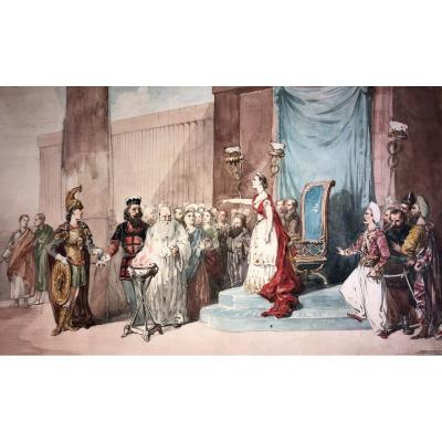 Charles Wilkinson (english 1830-1925), The Empress And Her Subjects Before The Oracle, Watercolor