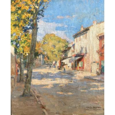 Charles Martin-sauvaigo (1881-1970, Rue animée dans un village du Sud : Paysage, Huile, Nice?