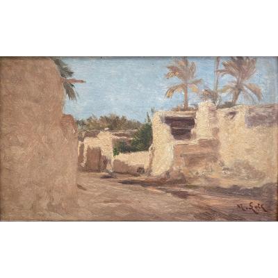 Matilda Lotz (américaine - 1858-1923), Paysage Orientaliste : Médina En Algérie?, Huile