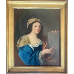19th Century French School, Allegory: Portrait Of A Woman, Oil On Paper Laid On Canvas