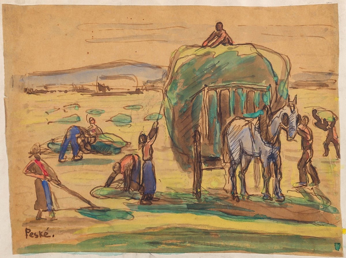 Jean Peské (1870 - 1949) - Haymaking Scene.-photo-2