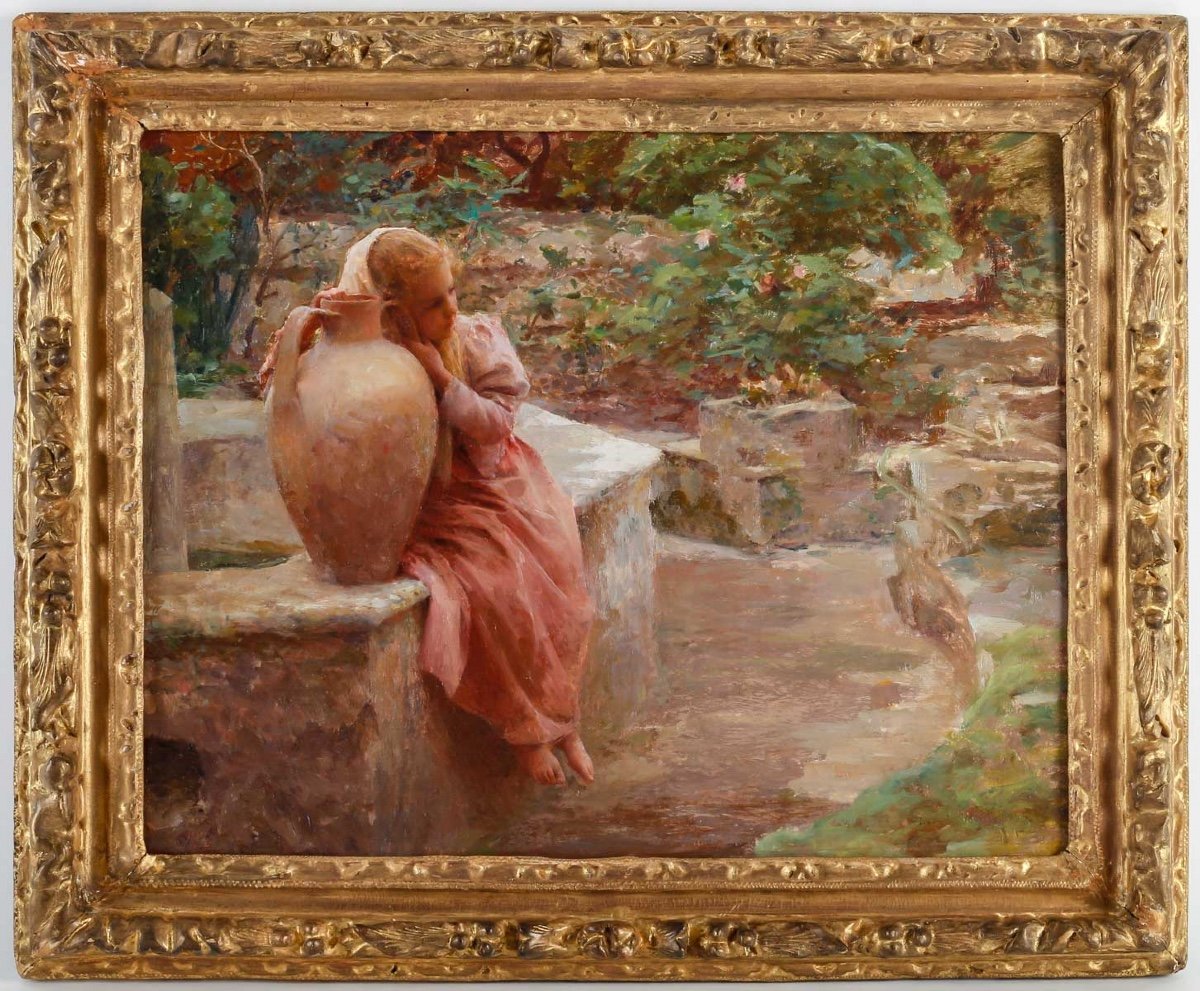 Henri Paul Royer ( 1869 - 1938 ) - Enfant à La Fontaine.-photo-2