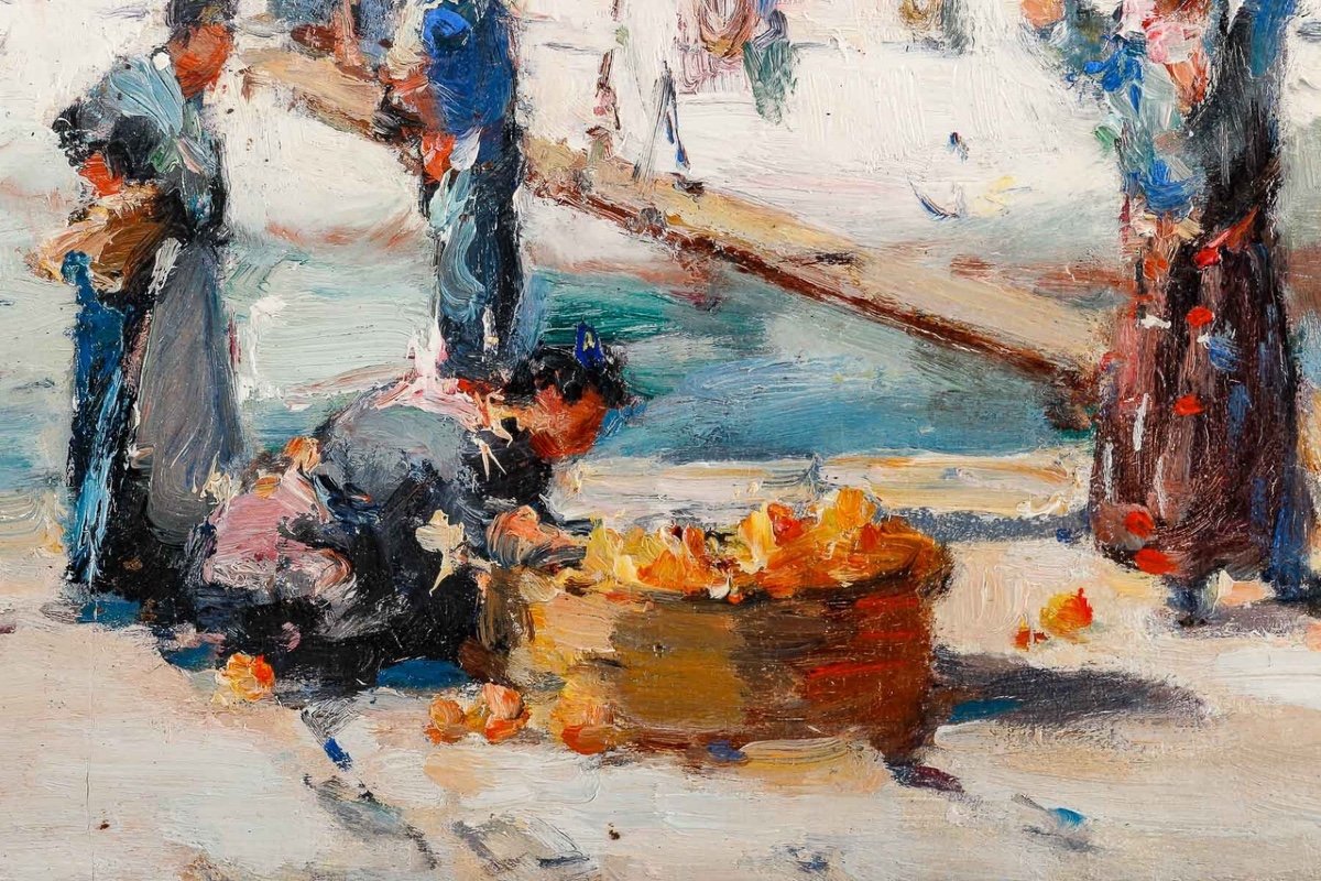 Gilbert Galland (1870 - 1956) - Le déchargement des oranges dans le port de Marseille.-photo-4