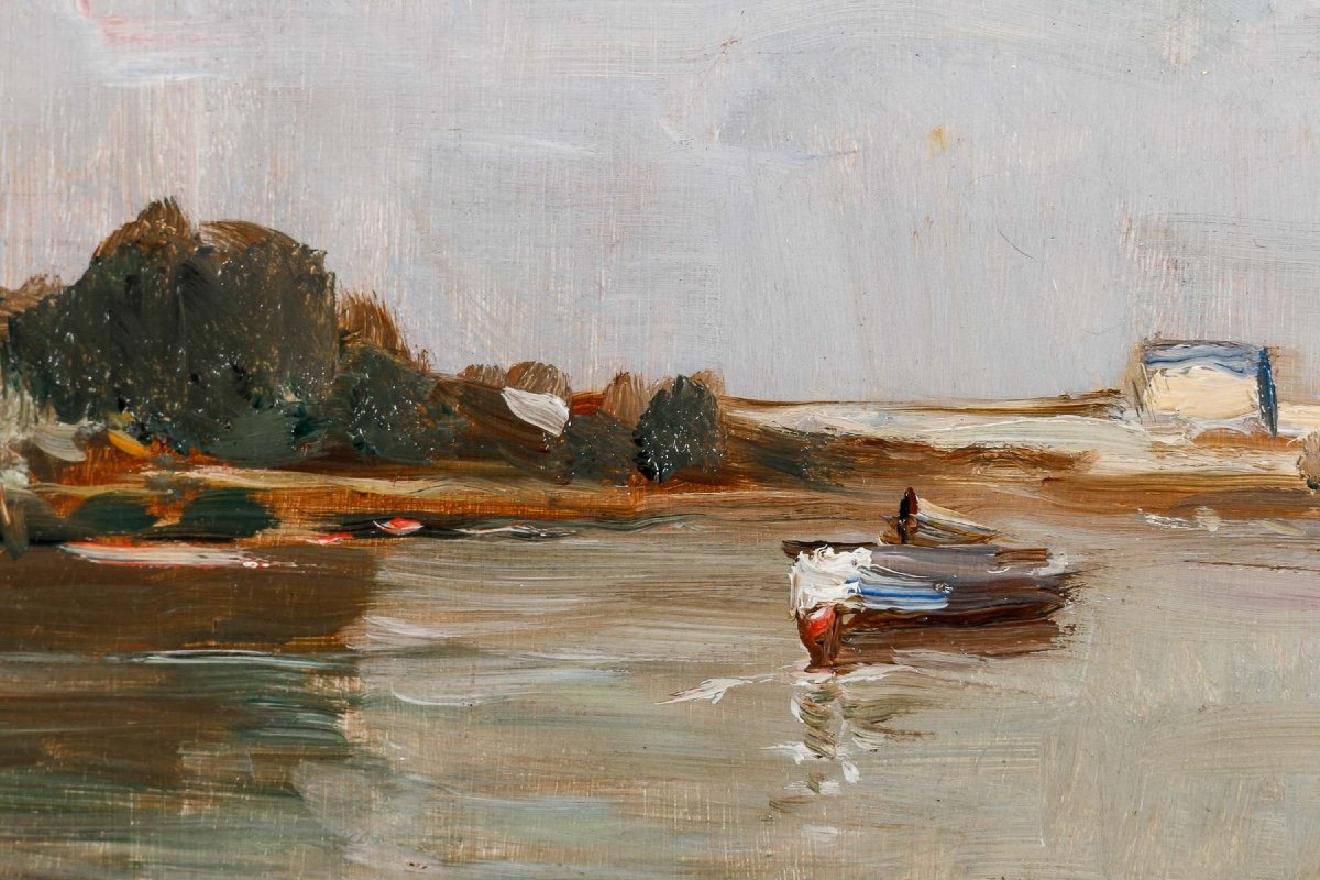 Gustave COLIN (1828 - 1910) - Vue Impressionniste sur les bords de l'Adour, Pays Basque-photo-3