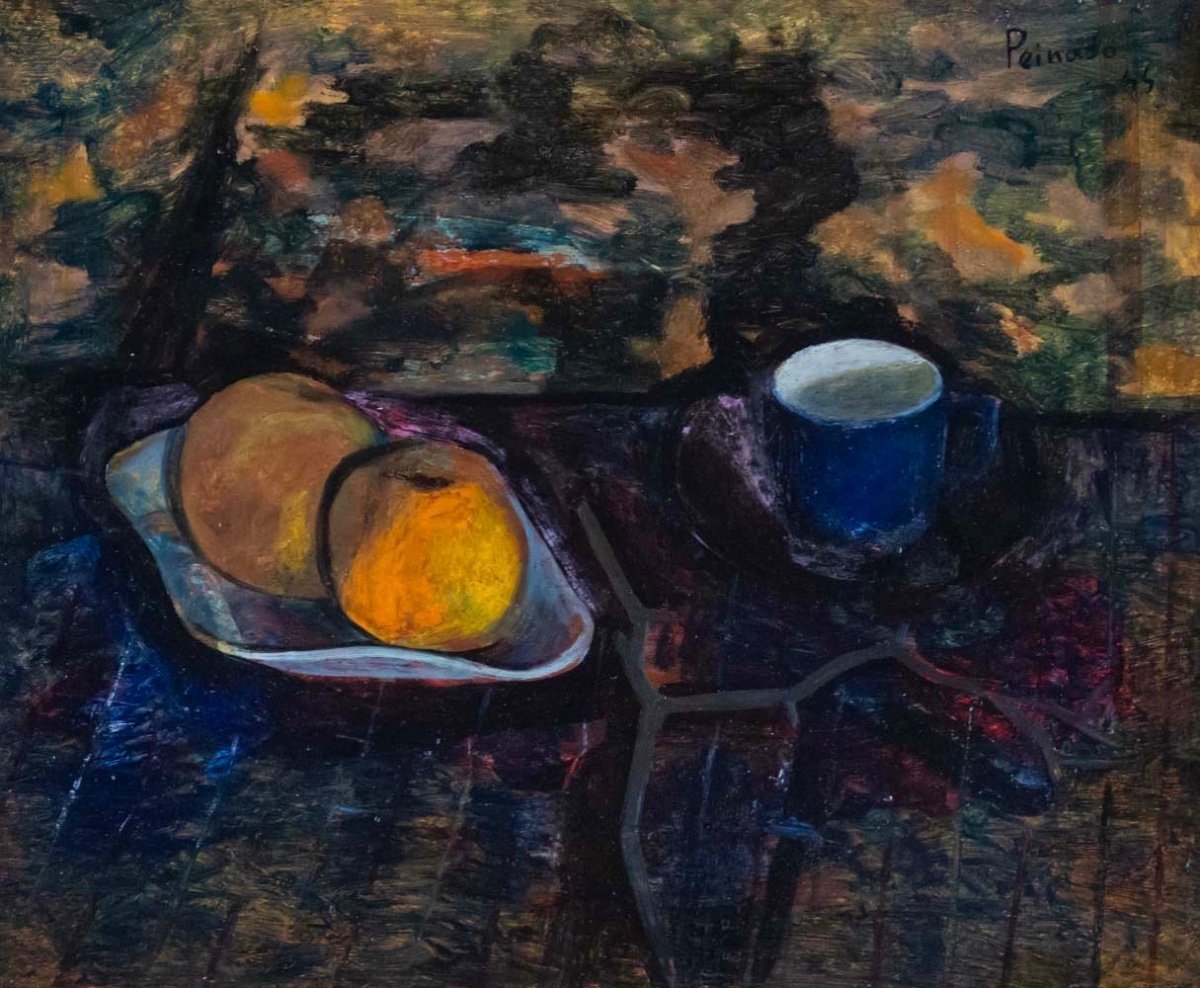 Joaquín PEINADO (1898 - 1975) Nature morte aux pommes et tasse, 1944