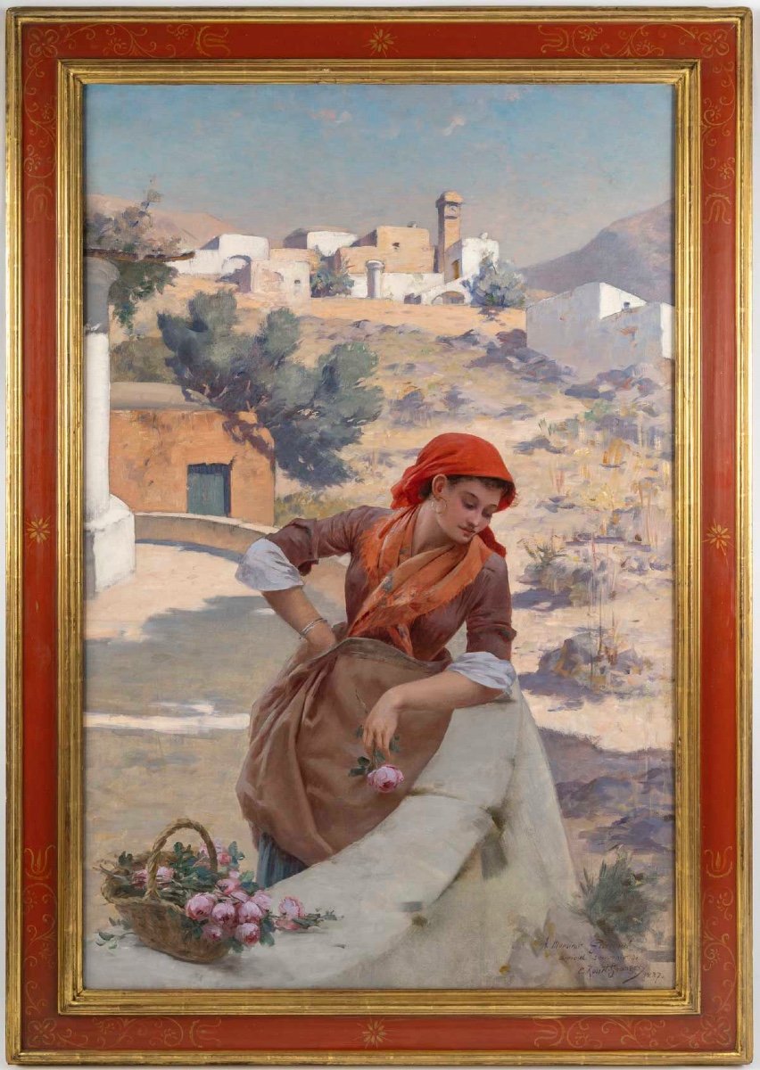 Edouard ROSSET-GRANGER ( 1853 - 1934 )  La Marchande de roses à Capri, Daté 1887-photo-2