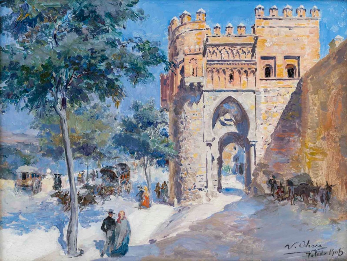 Ulpiano CHECA Y SANZ (1860 - 1916)  La Puerta Del Sol à Tolède, Daté 1905