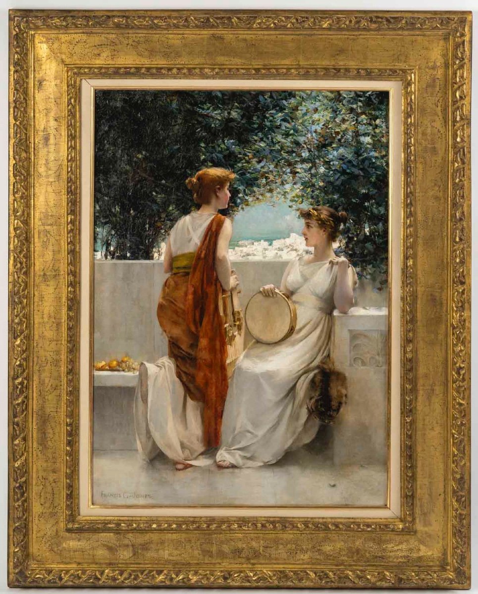 Francis Coates Jones (1857 - 1932)  - Les musiciennes dans un jardin à Pompéi, Circa 1890-photo-2