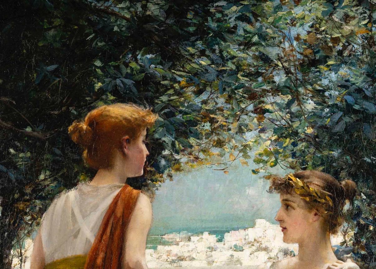 Francis Coates Jones (1857 - 1932)  - Les musiciennes dans un jardin à Pompéi, Circa 1890-photo-2