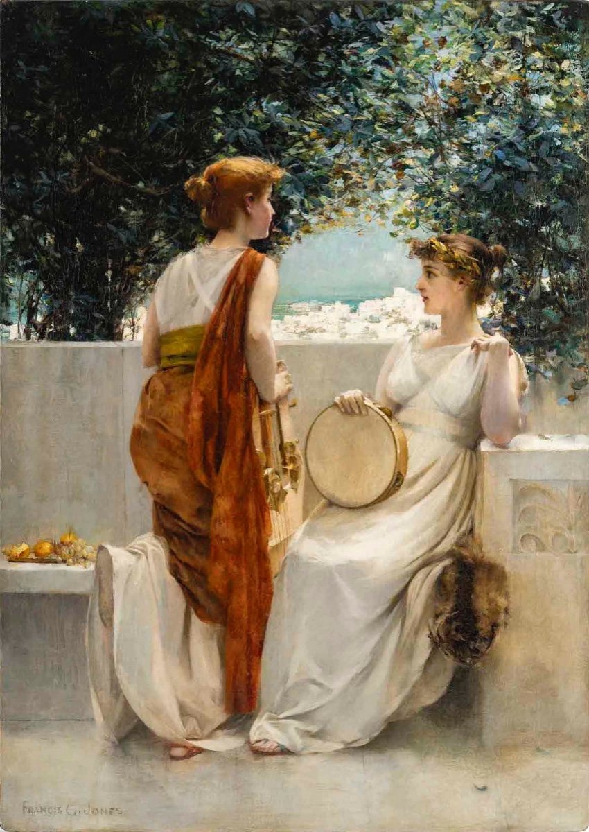 Francis Coates Jones (1857 - 1932)  - Les musiciennes dans un jardin à Pompéi, Circa 1890