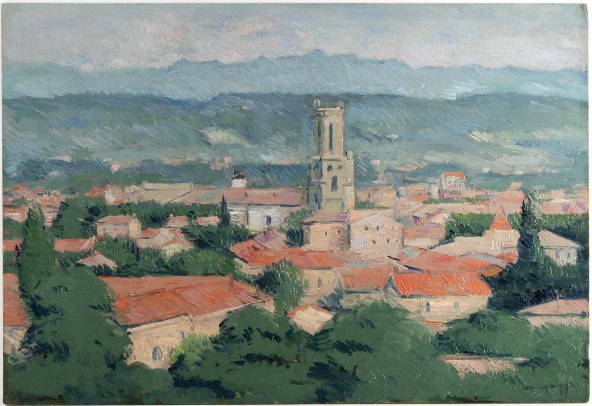 Casimir REYMOND  (1893, 1969)  Suisse- Vue de l’atelier de Cézanne- Aix-en- Provence- cathédrale Saint-Sauveur - Daté 1937