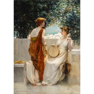 Francis Coates Jones (1857 - 1932)  - Les musiciennes dans un jardin à Pompéi, Circa 1890