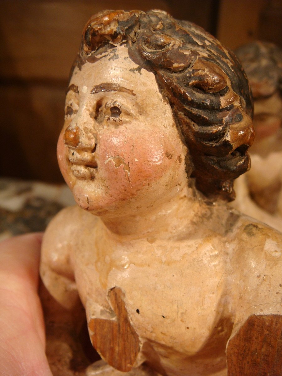 Small Sculpture Angels In Polychrome Wood Epoque XVIII-photo-4