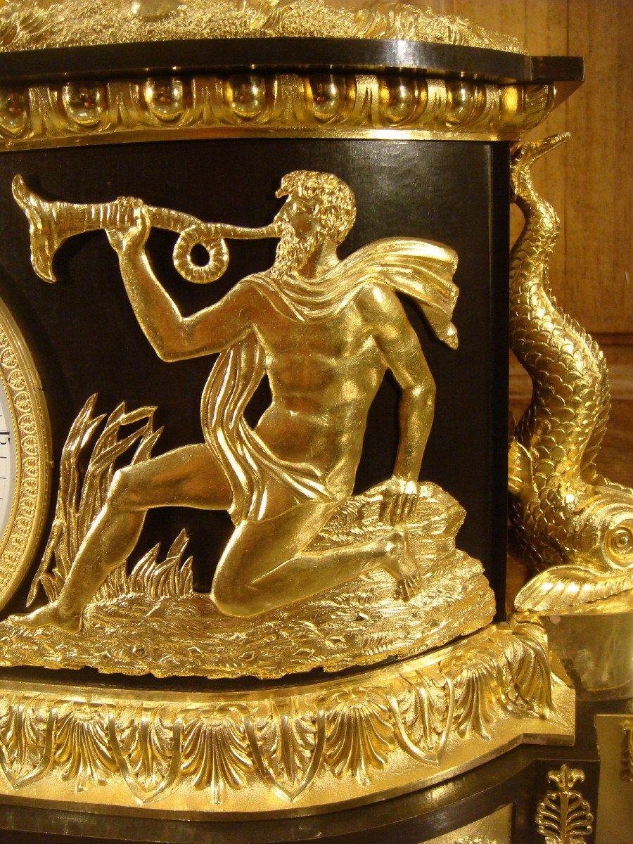 Pendule En Bronze  » Nymphe A La Coquille «  Epoque Empire Restauration -photo-2