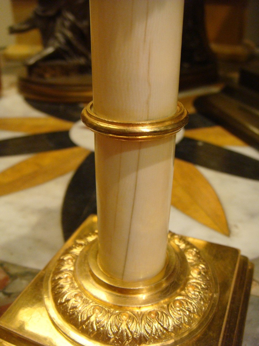 Pair Of Small Dore Bronze And Ivory Candlesticks Late Nineteenth Time-photo-6