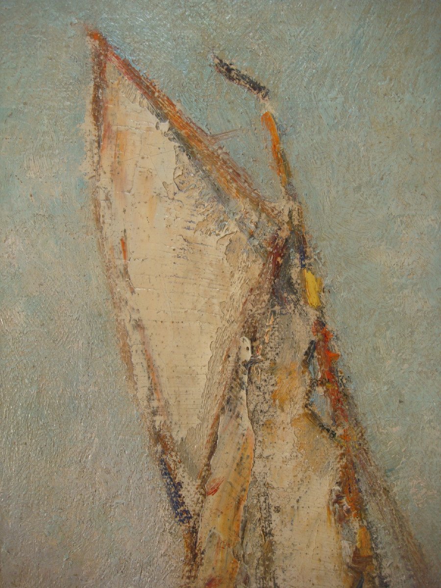 Marine Painting Oil On Canvas Sailboats André Wilder 1923-photo-6