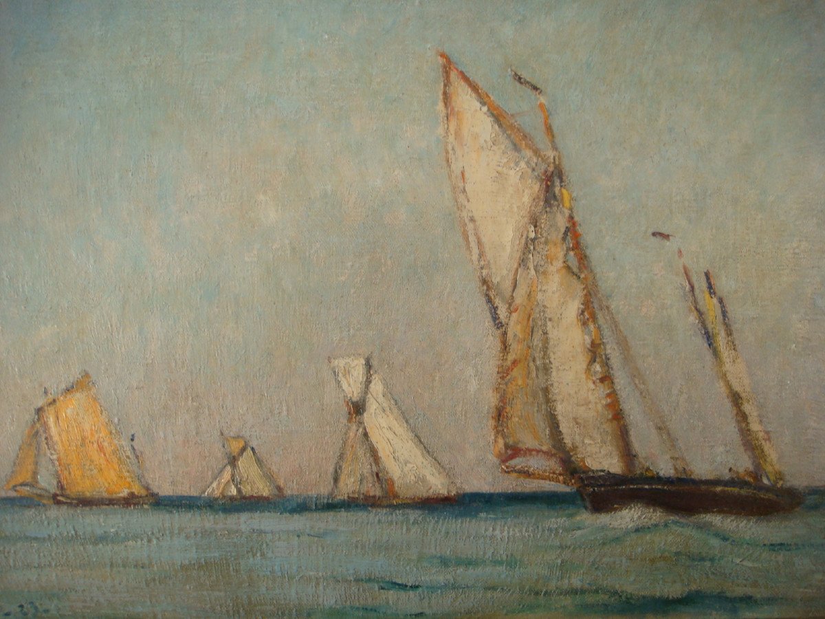 Marine Painting Oil On Canvas Sailboats André Wilder 1923-photo-7