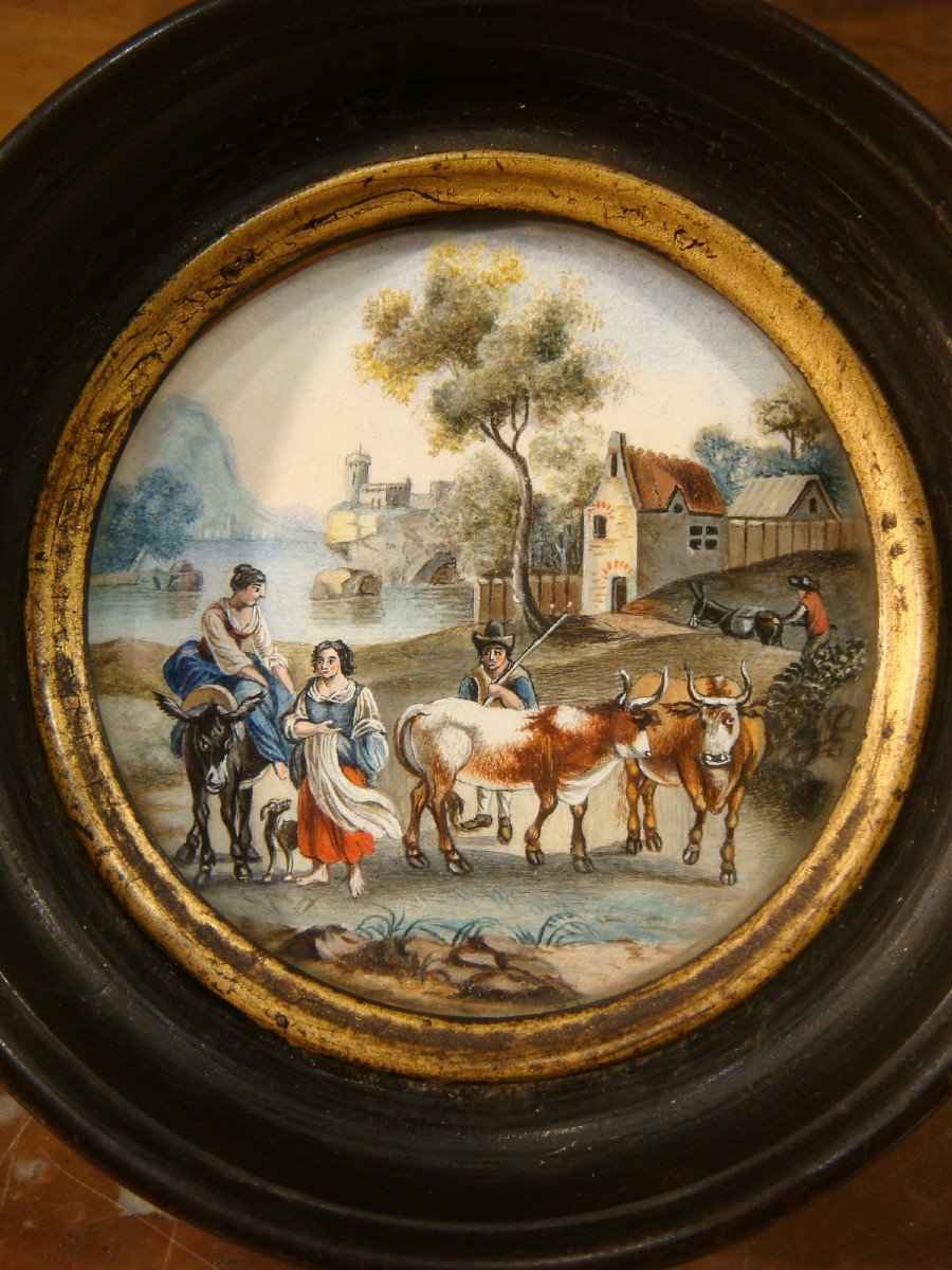 Painted Miniature Gouache Animated Scene Characters Period Late 18th Century Early 19th Century-photo-4