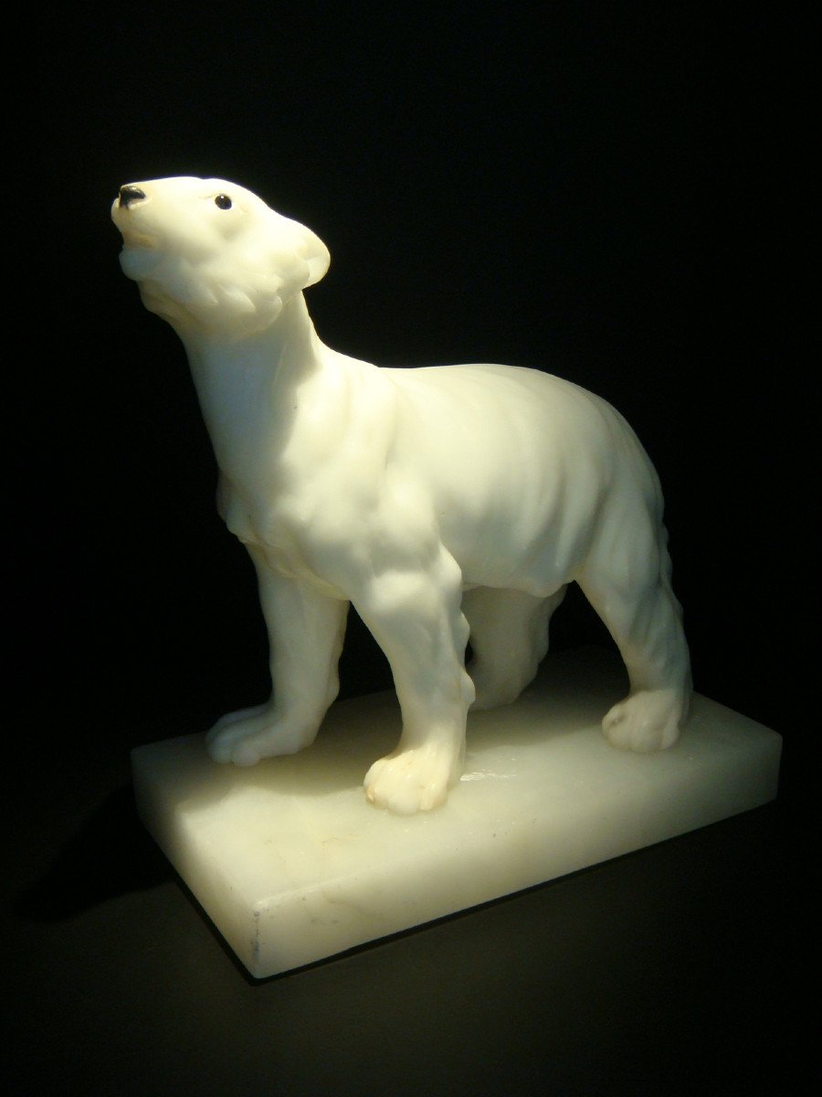 White Bear Sculpture In Alabaster Art Deco Period-photo-2