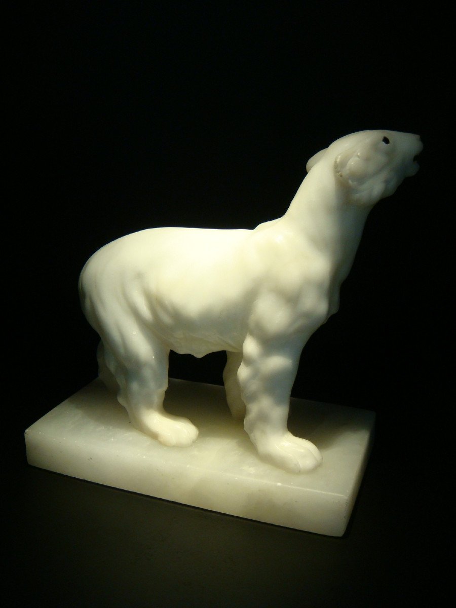 White Bear Sculpture In Alabaster Art Deco Period-photo-3