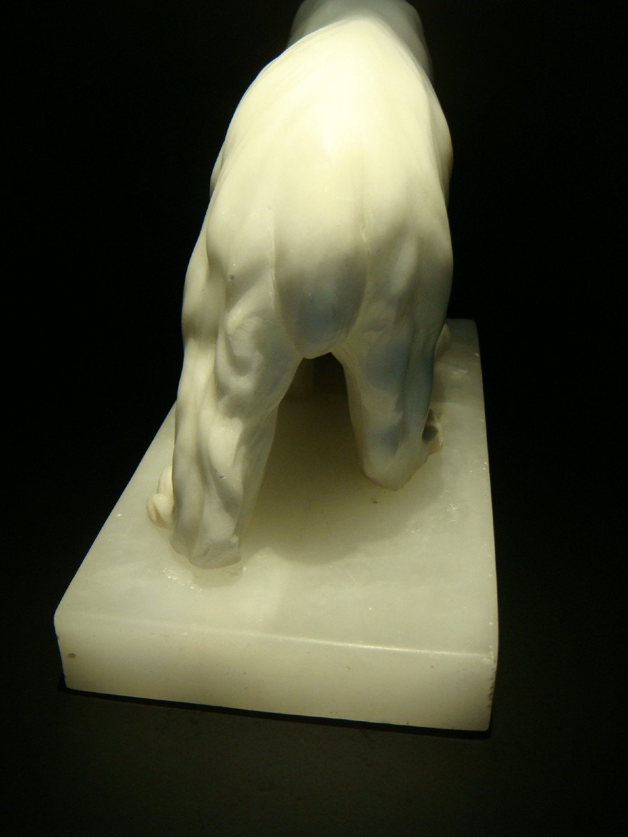 White Bear Sculpture In Alabaster Art Deco Period-photo-4