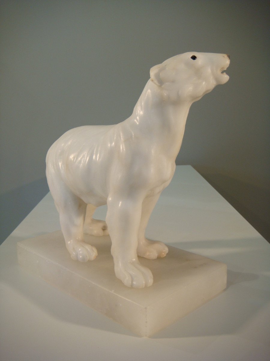 White Bear Sculpture In Alabaster Art Deco Period-photo-7