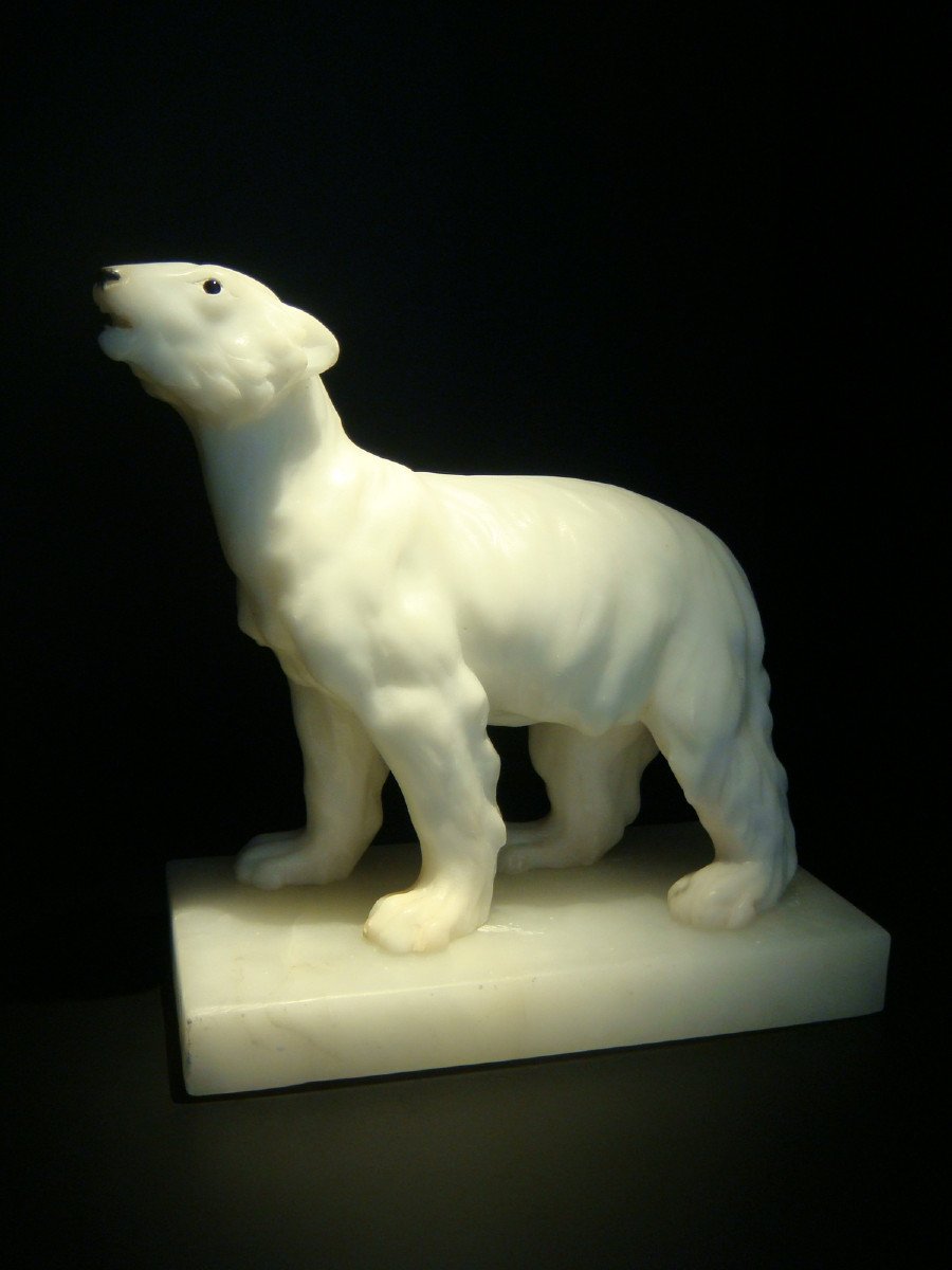 White Bear Sculpture In Alabaster Art Deco Period