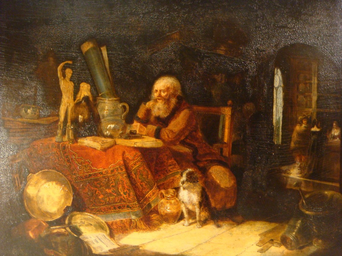 The Apothecary Alchemist Painting Oil On Panel Period Late 18th Century-photo-2