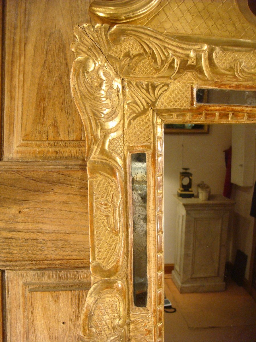 Miroir En Bois Sculpte Et Dore A Parcloses Epoque Louis XV-photo-1