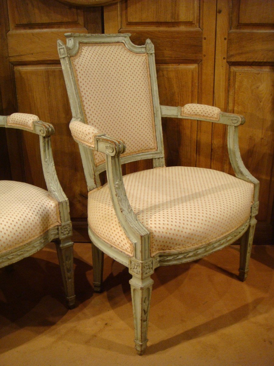 Paire De Fauteuils Cabriolets Laque Epoque Louis XVI-photo-4