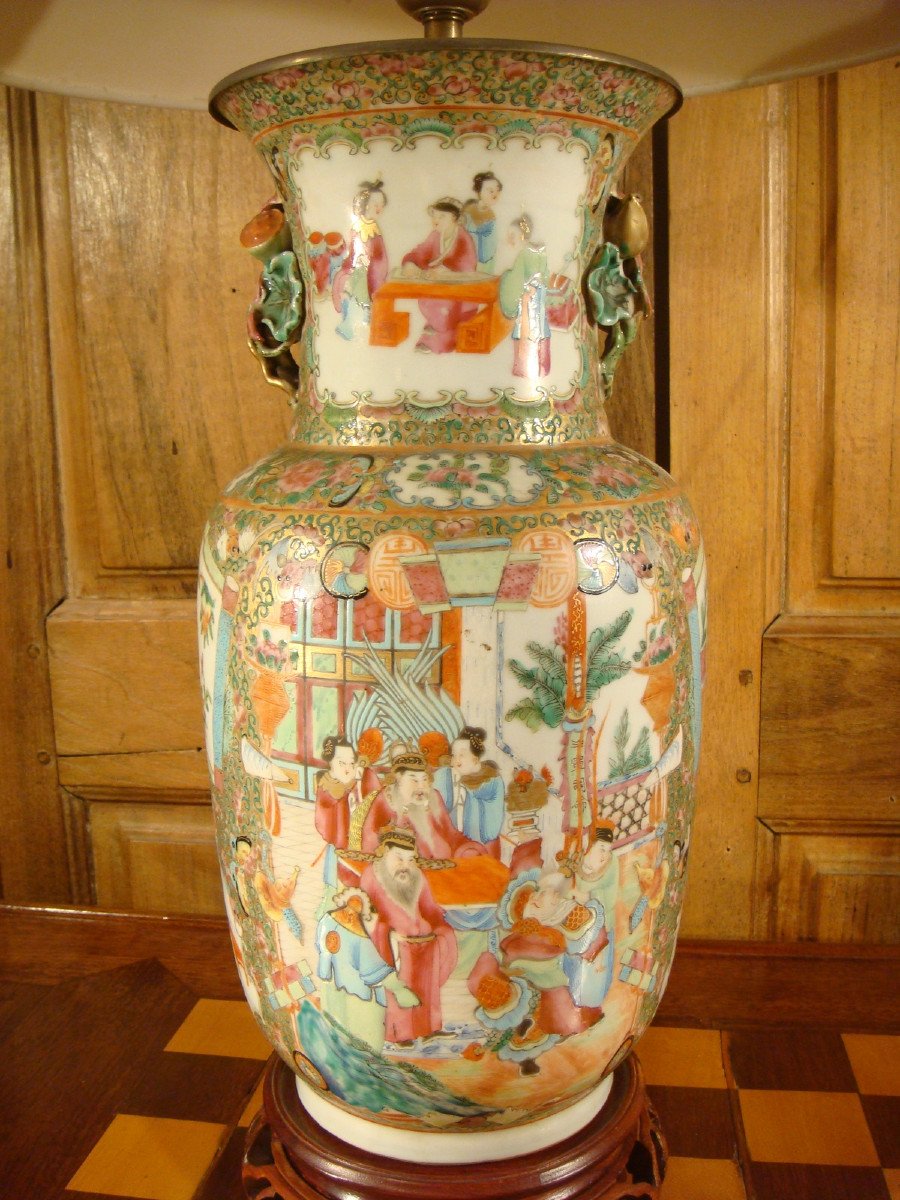 China Canton Lamp Vase - 19th Century -photo-4