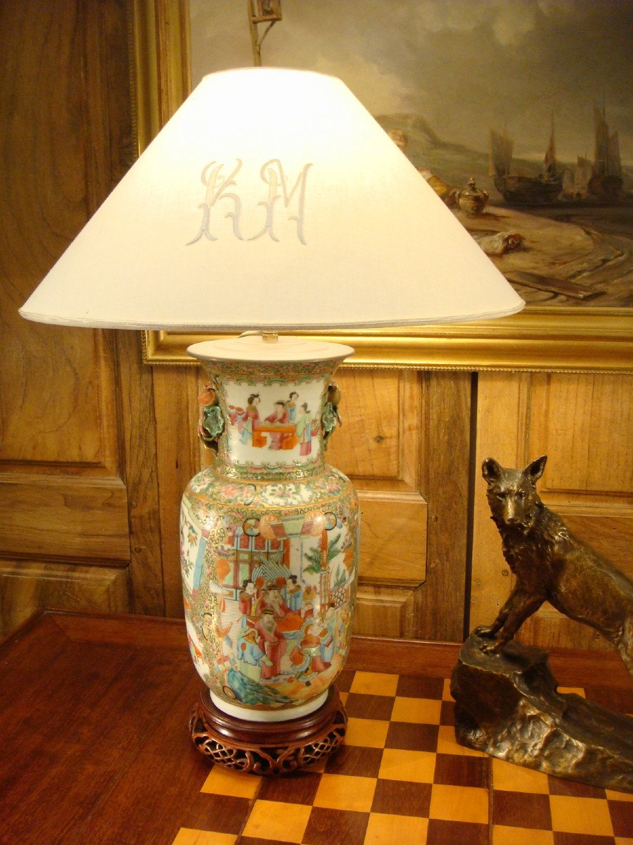 China Canton Lamp Vase - 19th Century 