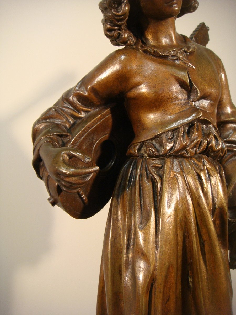 Sculpture En Bronze Jeune Troubadour Falguiere - Epoque Fin XIX ème -photo-3