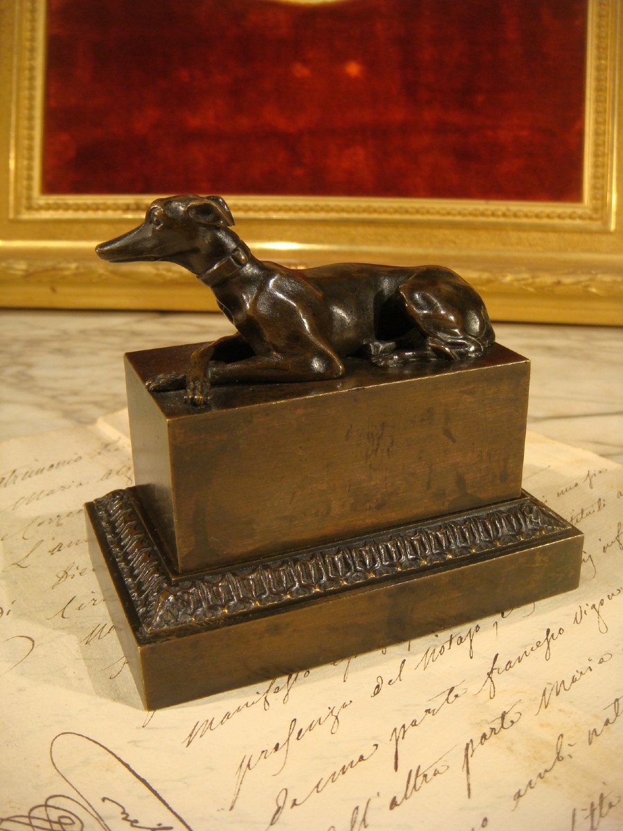 Bronze Inkwell With Levrier Restoration Period -photo-2