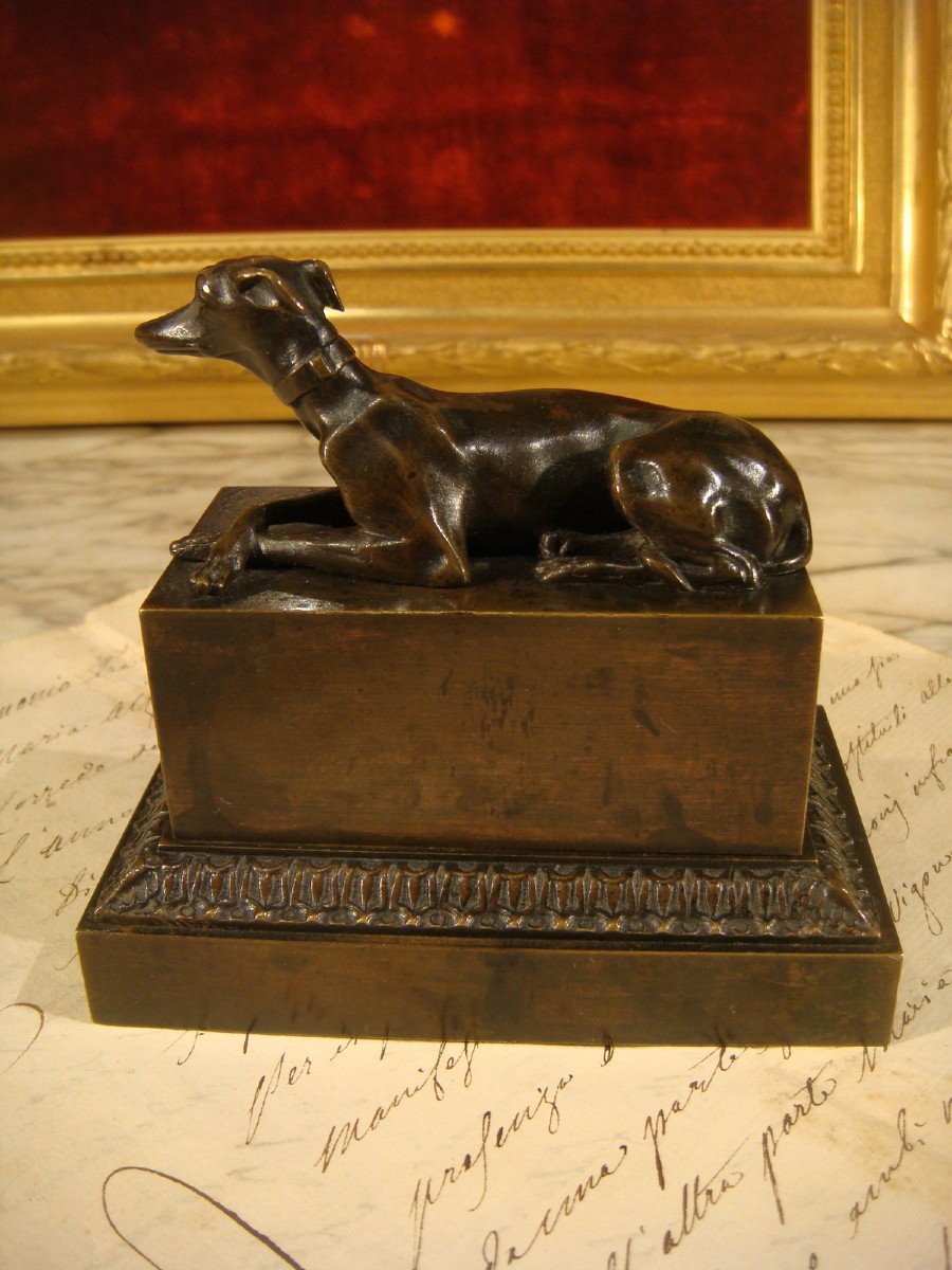 Bronze Inkwell With Levrier Restoration Period -photo-3